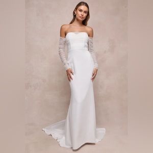 Lulus White Tulle Off-the-Shoulder Bustier Maxi Dress, size S, worn once